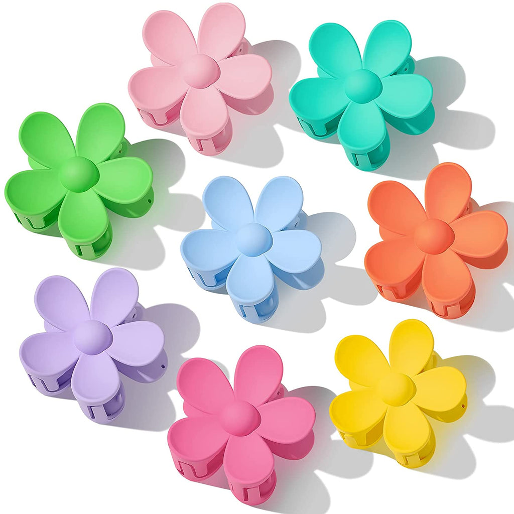 Flower Hair Clips 8PCS Hair Claw Clips Nonslip Large Claw Clips Strong Hold Durable for Women Thick Hair, Big Hair Clips For Women Thin Hair Cute Claw Clips 8 Colors